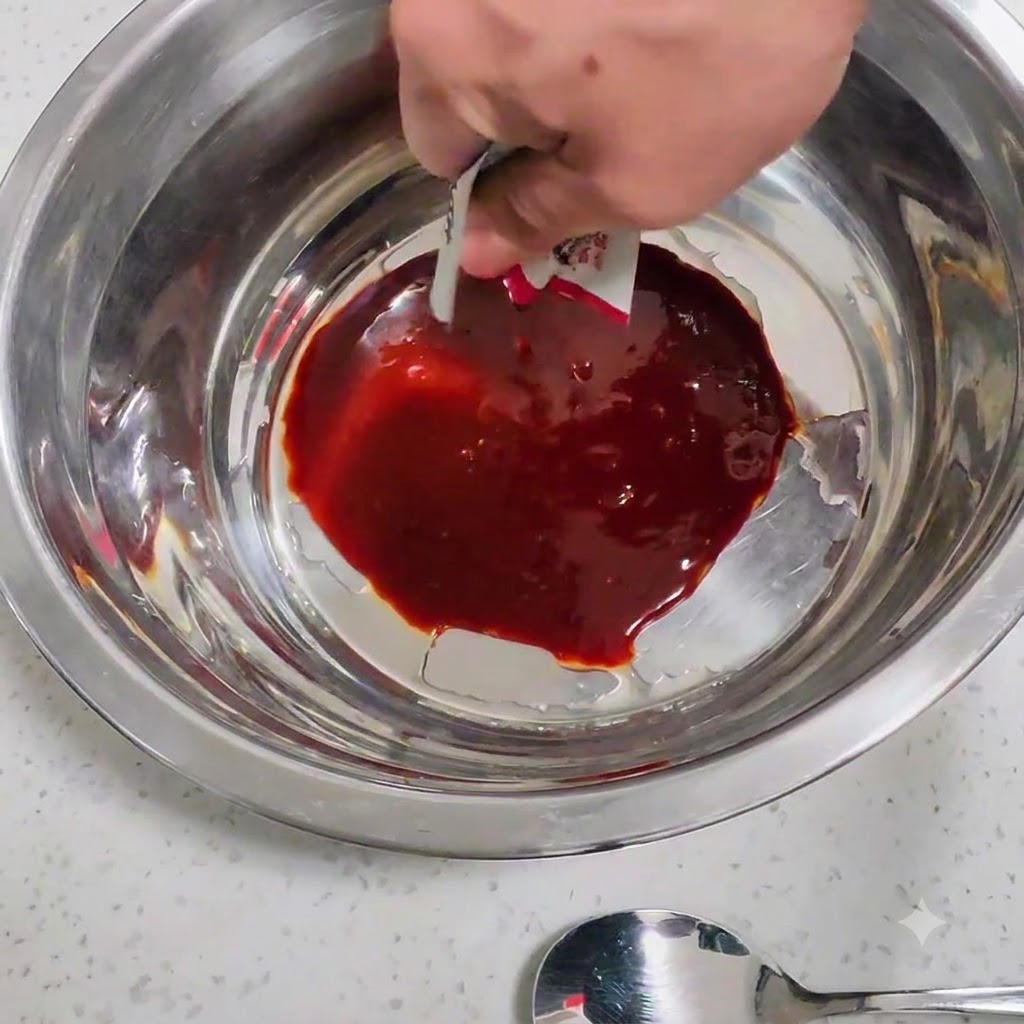 Pasta de chile coreana y otros condimentos colocados en un tazón de mezcla de metal.