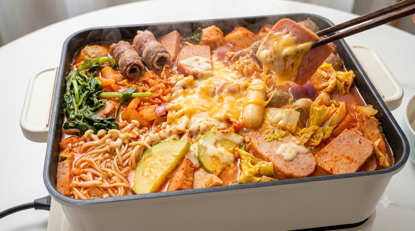 Estofado Militar Coreano (Budae Jjigae) con Pasteles de Arroz