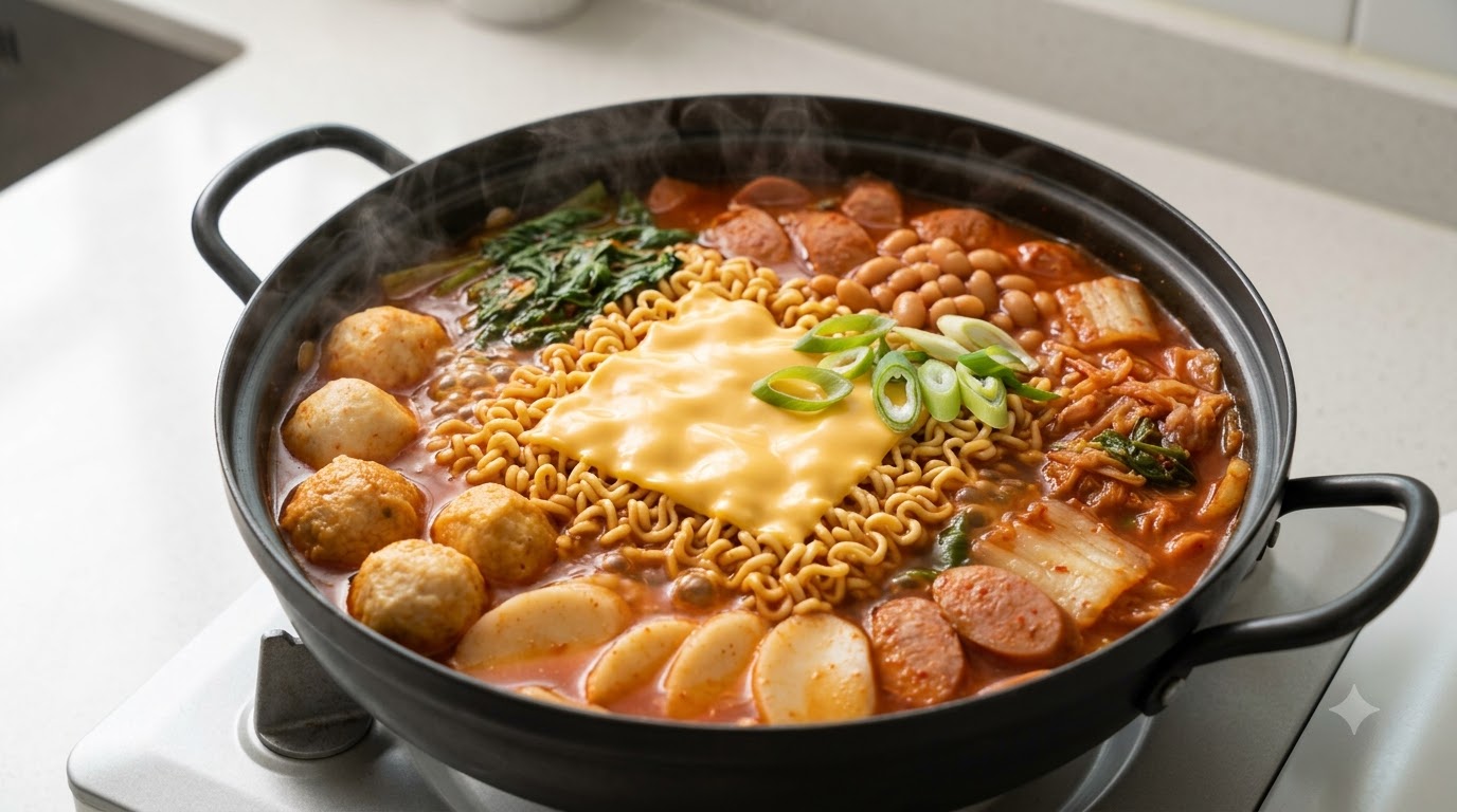 Estofado Coreano de Shin Ramyun con Queso y Estilo Army Stew