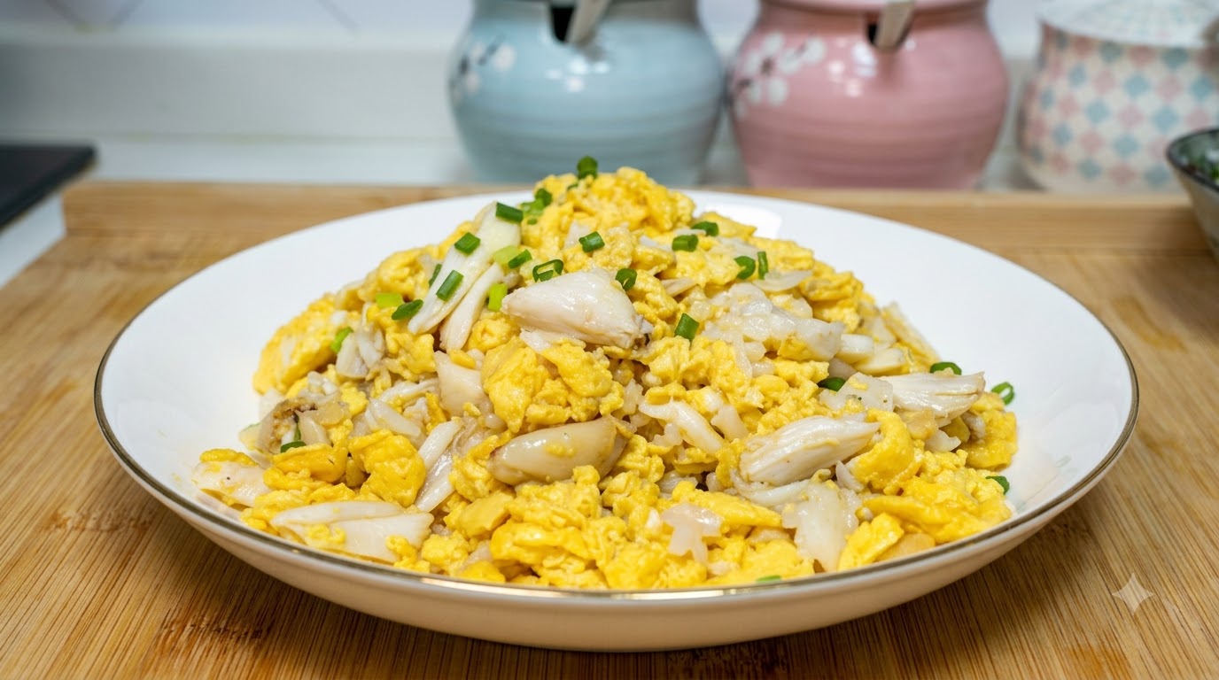 Bol de Arroz con Huevos Revueltos y Cangrejo